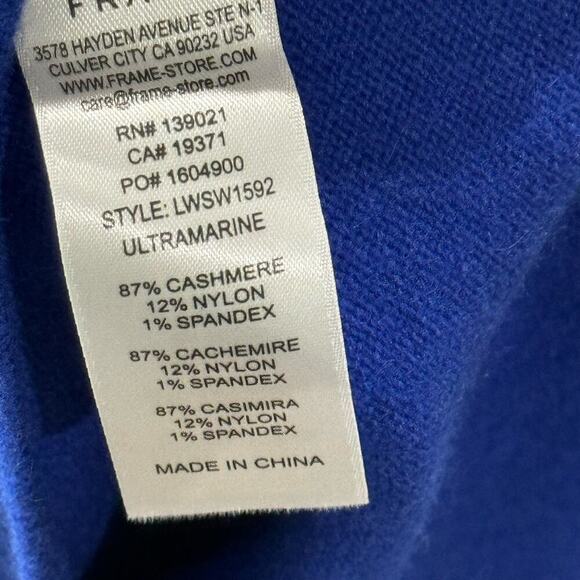 Frame Cashmere Padded Shoulder Mini Dress 3/4 Sleeve Royal Blue Size S NWOT $648 - Picture 10 of 12